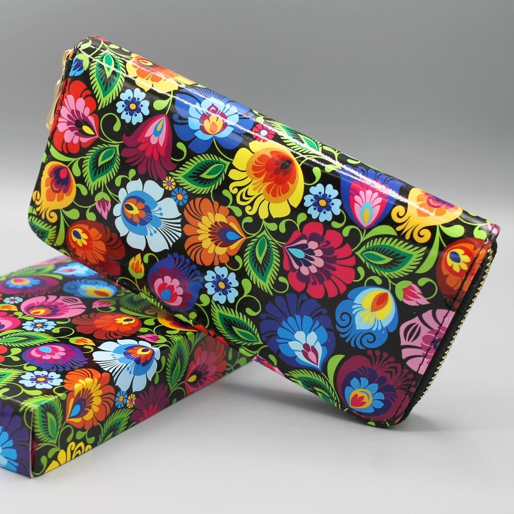 Wallet clutch folk folklore design flowers new - Picture 1 of 11
